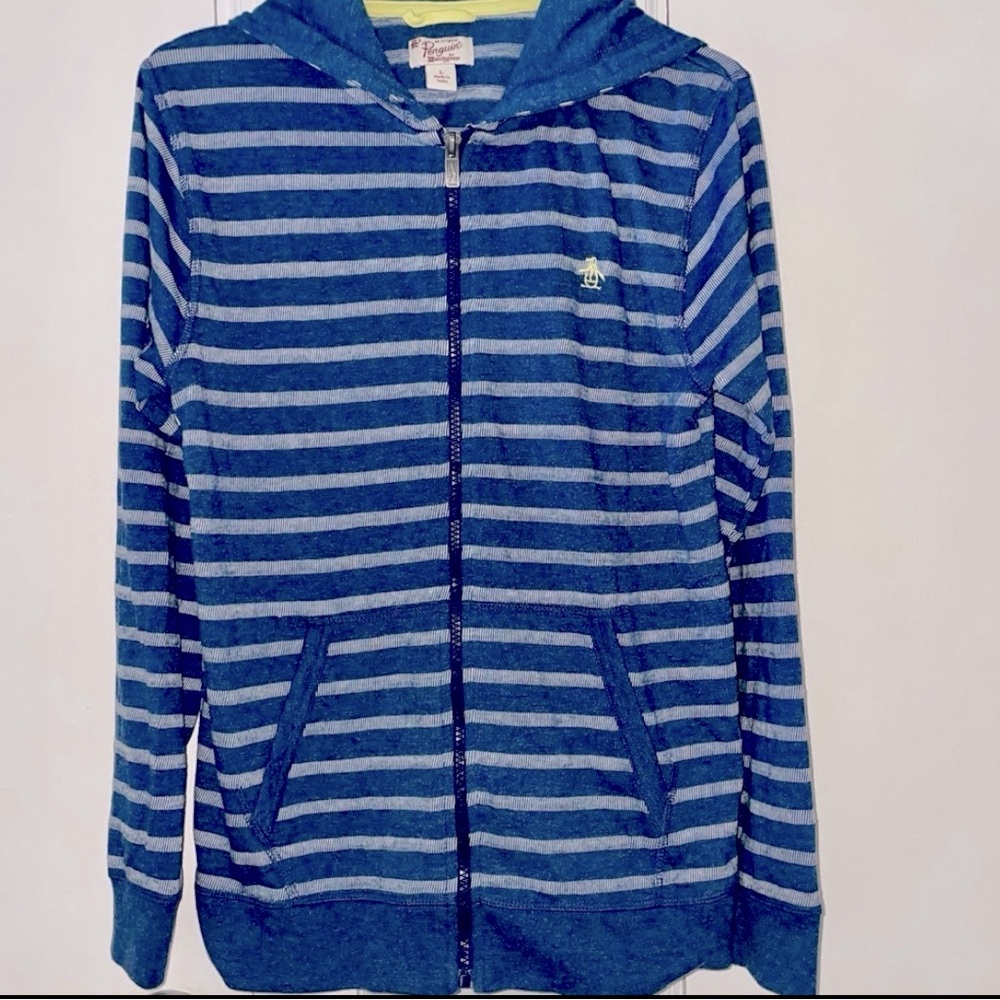 Original Penguin Blue and Light Blue Striped Zip Hoodie